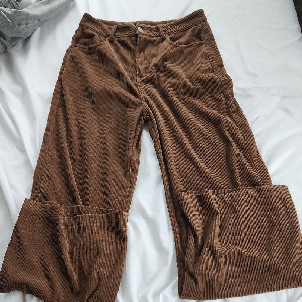 Brown Corduroy Wide-Leg Pants